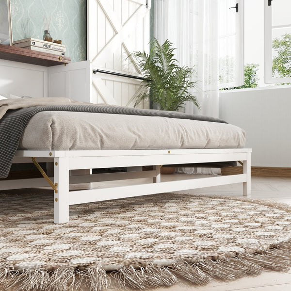 English Elm Murphy Cabinet Queen Bed Solid Pine Frame with Built-in Charging Station for Guest Rooms White+Walnut W504S00193
