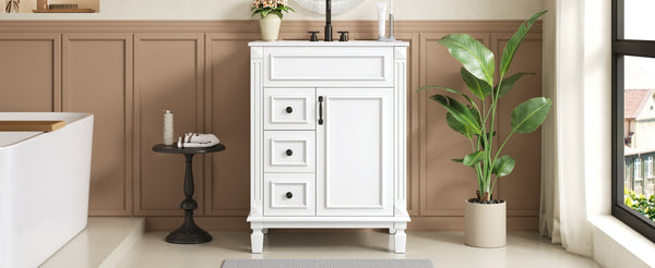 English Elm 24" Bathroom Vanity With Ceramic Sink - Elegant Modern Design, 2 Soft-Close Drawers, Adjustable Shelf N710P318990K