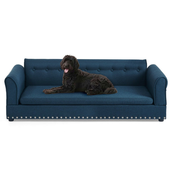 English Elm Oversized Linen Dog Sofa Bed with Full Backrest and Armrests for Large Breeds W487P430328