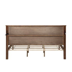English Elm King Pine Wood Storage Bed with Led Lighting Usb Charging Tall Panel Headboard Walnut W504S00270