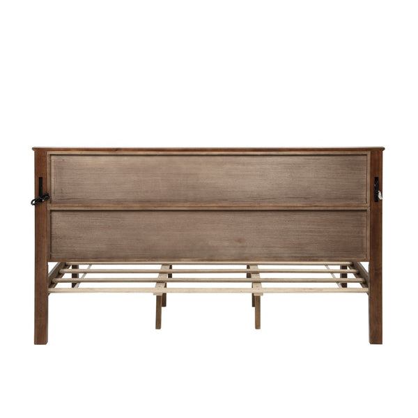 English Elm King Pine Wood Storage Bed with Led Lighting Usb Charging Tall Panel Headboard Walnut W504S00270