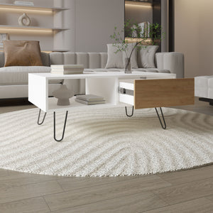 English Elm Tori Modern 39" Coffee Table with Drawer & Open Shelf, Slanted Metal Legs, Compact Multi Oak B200P253749