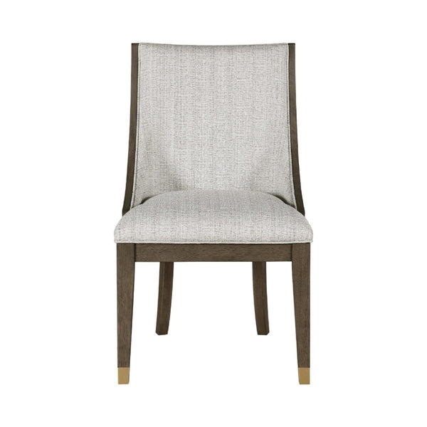 English Elm Greta Sculptural Armchair Set Beige Linen Upholstery Oak Veneer Gold Leg Accents B056P412634