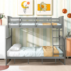 English Elm Twin Solid Pine Over Full Bunk Bed Gray with Ladder, Full-Length Guardrail, Sturdy Frame, Safe Design W495S00011