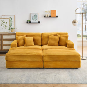 English Elm 88.58 Inch Orange Corduroy Sofa With Storage Legs & 4 Pillows - Plush Comfort For Modern Spaces W3356S00035