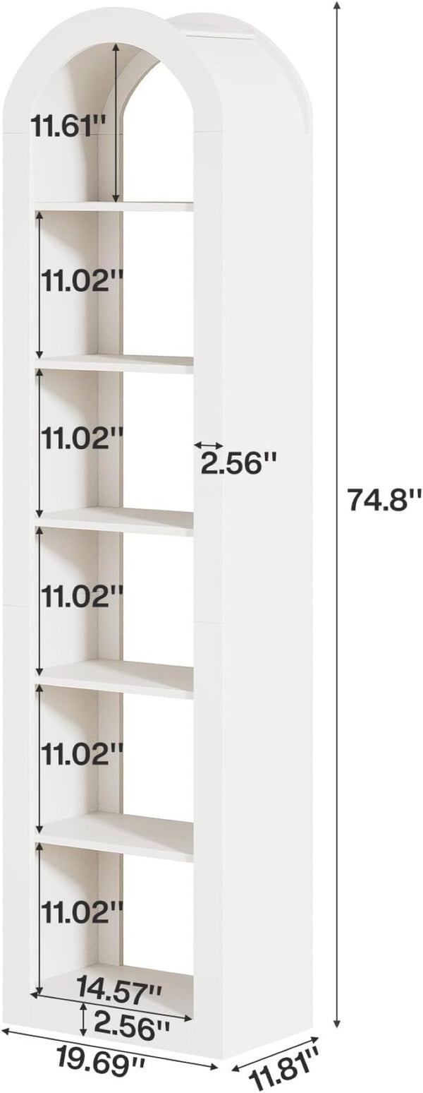 English Elm Open Arched Bookcase Six Tier Slim Natural Wood Finish Display Shelf for Any Room T3971P461574