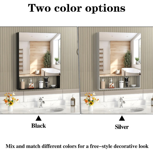English Elm 24'' Aluminum Medicine Cabinet Wall Mount Bathroom Mirror with Adjustable Interior Shelves W708P379205
