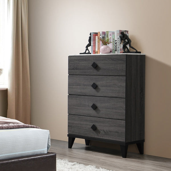 English Elm Modern Chest of Drawers with Faux Marble Top and Black Square Hardware - 4-Drawer Storage Accent Piece Gray,Grey 35 L x 19 W x 43 H B011P395418