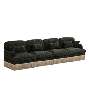 English Elm 131" Chenille Leopard Sectional Sofa Modular 4 Seat Deep Cushion Tassel Trim Green W5656S00034