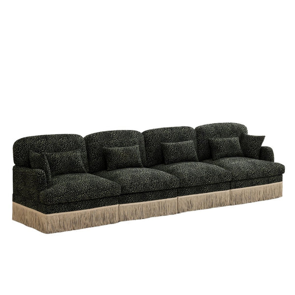 English Elm 131" Chenille Leopard Sectional Sofa Modular 4 Seat Deep Cushion Tassel Trim Green W5656S00034