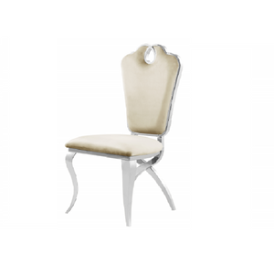 English Elm Cream Velvet Upholstered Dining Chairs with Silver Frame Cloud Seat Set of 2 B011P498399