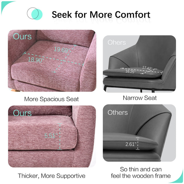English Elm Modern Accent Chair Chenille Upholstered Ergonomic Lounge Armchair with Wood Legs and Pillow for Reading Comfort and Stylish Living Room Seating Dark Purple,Purple W1028P382741