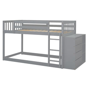 English Elm Twin Over Bunk Bed with Four Storage Drawers Open Shelving Kids Bedroom Gray LT000167AAE-1