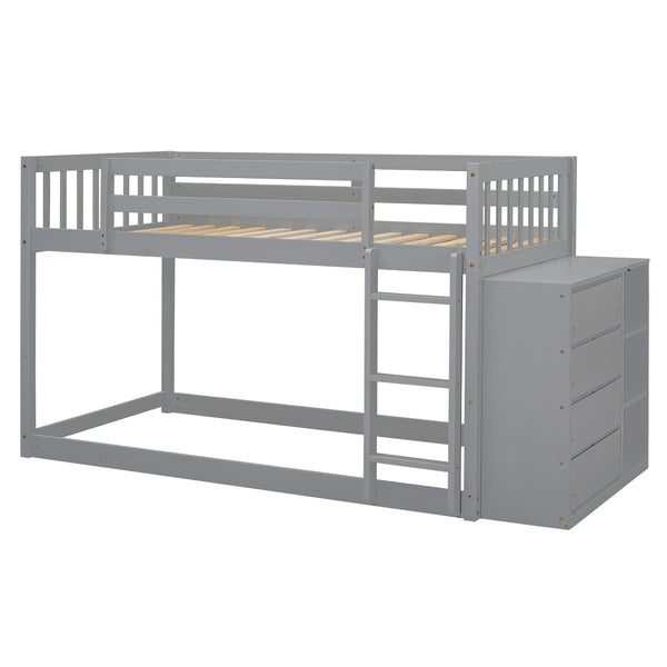 English Elm Twin Over Bunk Bed with Four Storage Drawers Open Shelving Kids Bedroom Gray LT000167AAE-1