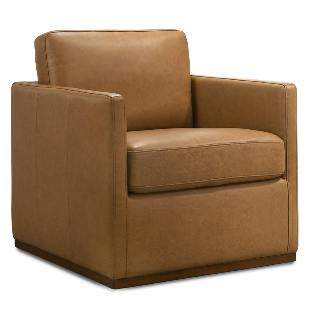 English Elm Darien Genuine Leather Swivel Lounge Chair with Tailored Stitching for Modern Interiors B183P423290