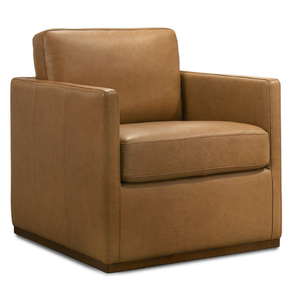 English Elm Darien Genuine Leather Swivel Lounge Chair with Tailored Stitching for Modern Interiors B183P423290