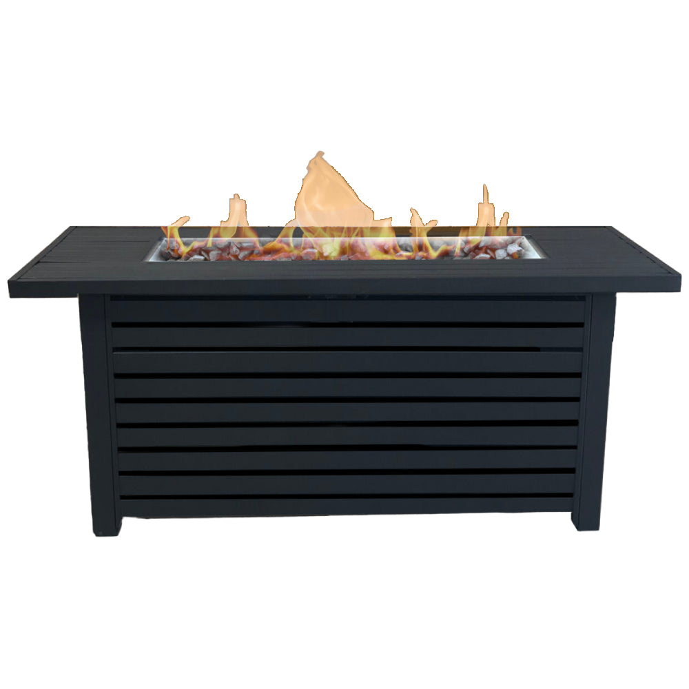 English Elm Steel 57" Rectangular Propane/Natural Gas Fire Pit Table with Lid, 8-Hour Burn, Stones & Cover B120P198410