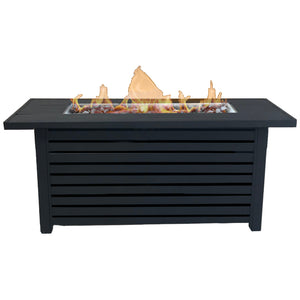 English Elm Steel 57" Rectangular Propane/Natural Gas Fire Pit Table with Lid, 8-Hour Burn, Stones & Cover B120P198410