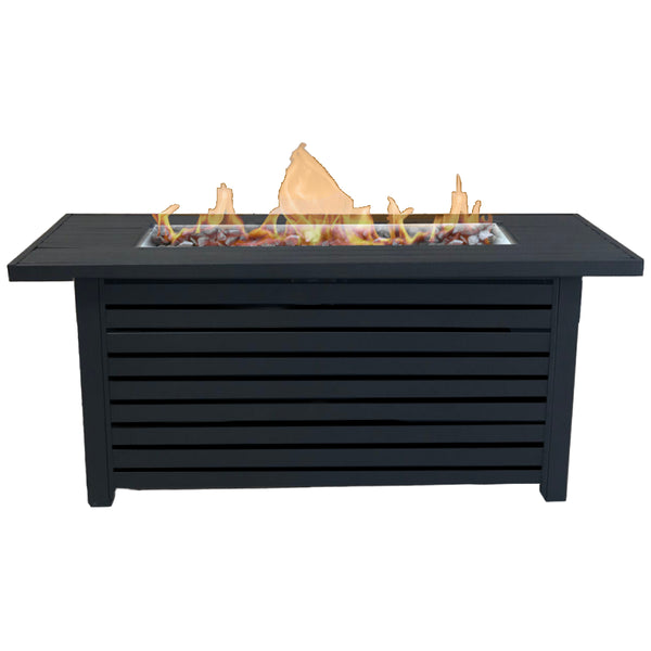English Elm Steel 57" Rectangular Propane/Natural Gas Fire Pit Table with Lid, 8-Hour Burn, Stones & Cover B120P198410