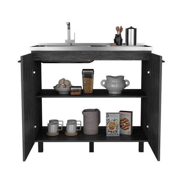 English Elm Napoles Gray Utility Sink Cabinet with Stainless Steel Countertop, Interior Shelf, Durable Legs, No Faucet Included B070S00309