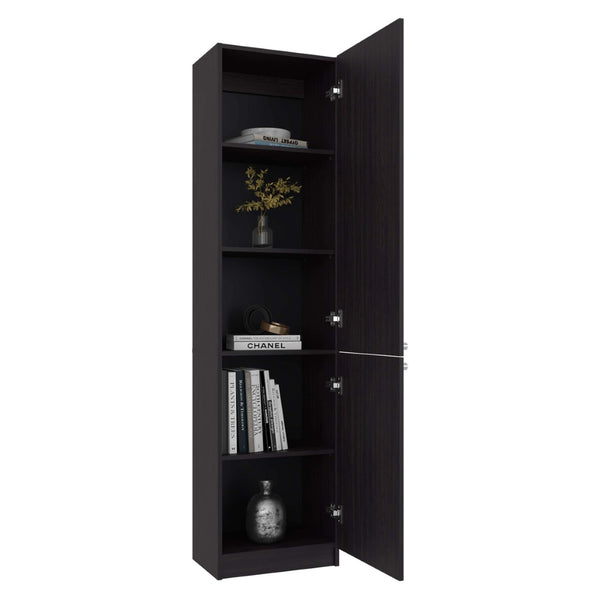 English Elm Wenge Finish Tall Narrow Storage Cabinet Five Tier Two Door Slim Vertical Organizer B062P483772