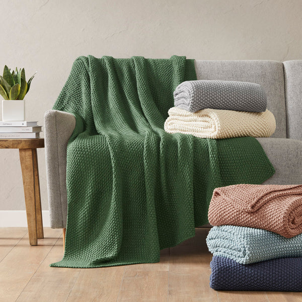 JLA Home INK+IVY - Throw ultra-soft knit 50x60 inch cottage-style acrylic throw — machine washable, durable cozy layer Grey II50-1138
