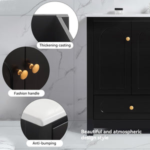 English Elm A Matte Black 48 Inch Bathroom Vanity with Soft Close Doors and Drawer Storage W3133P326085