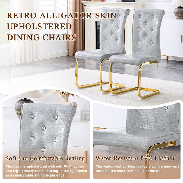 English Elm Luxury Pu Upholstered Dining Chair Set of 4 with Channel Stitching and Metal Legs Gray W1512P491867