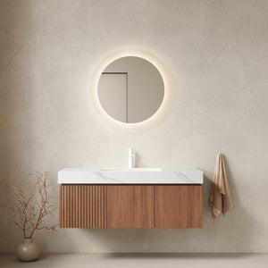 English Elm Muri Floating Bathroom Vanity with Sintered Stone Top and Oak Woodgrain Plywood Cabinet W2615S00621