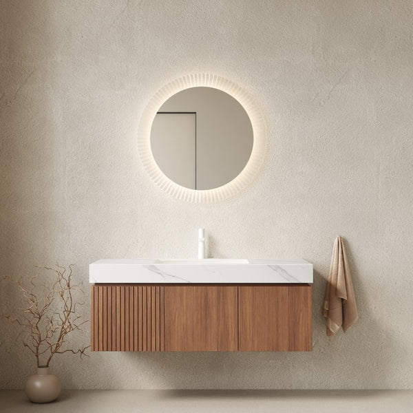 English Elm Muri Floating Bathroom Vanity with Sintered Stone Top and Oak Woodgrain Plywood Cabinet W2615S00621