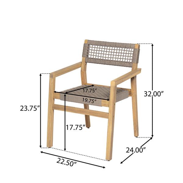 English Elm Christopher Knight Home® - Outdoor Rope Woven Acacia Dining Chair Set with Breathable Backrest and Durable Weather‑Resistant Wood Light Teak 39.5 L x 24.25 W x 10.25 H N776P247440L
