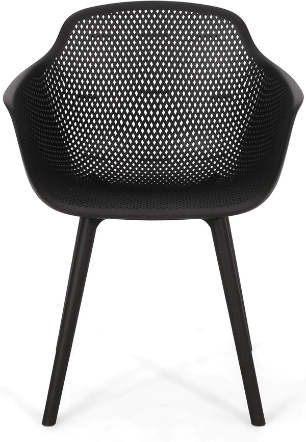 English Elm Christopher Knight Home® - LOTUS Outdoor Dining Chairs Set of 4 – Weather-Resistant Polypropylene with Diamond Pattern Comfort and Durability Black 26.75 L x 26.5 W x 24 H N776P243064B