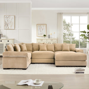 English Elm Oversized Cloud Modular Sectional Couch - Plush Camel Corduroy, Ergonomic Design & Movable Ottoman W714S01314-GIGA