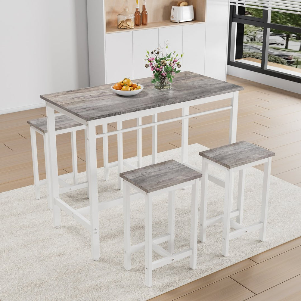 English Elm 5-piece Oak White 5PC Modern Bar Table Set with 4 Stools, Metal Frame & MDF, 47.5"x23.7"x35.5" W578P310676