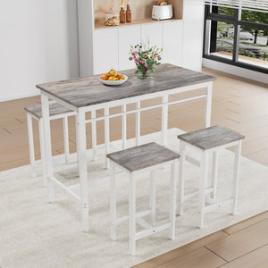 English Elm 5-piece Oak White 5PC Modern Bar Table Set with 4 Stools, Metal Frame & MDF, 47.5"x23.7"x35.5" W578P310676