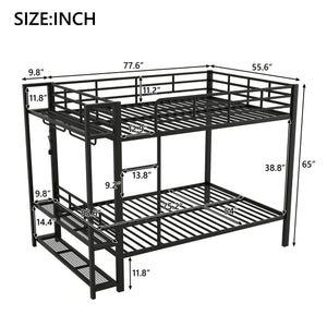 English Elm Full Size Metal Bunk Bed With Led Lighting, Storage Shelves & Hooks - Stylish Space Saver For Teens N7090000667B