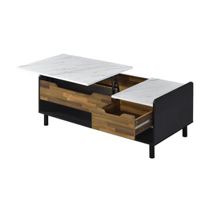 English Elm Axel Faux Marble Walnut Coffee Table with Lift-Top, Storage Drawers & Open Shelves, Modern KD Design B2726P251672