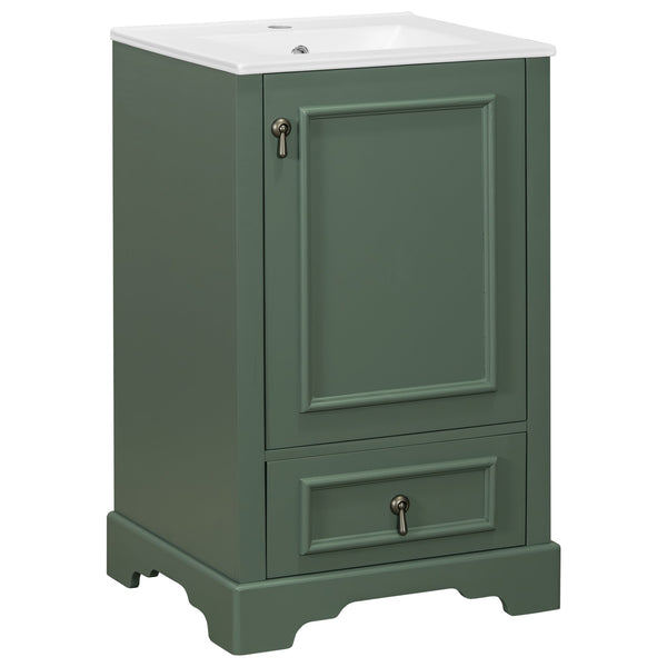 English Elm 20 Inch Bathroom Vanity with Ceramic Sink, Soft-Close Door, Adjustable Shelf, Smart Storage Organizing Design Green N729P299505F