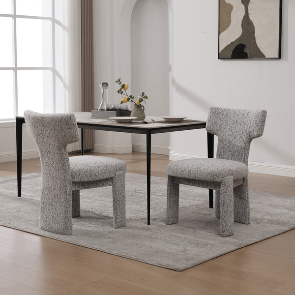 English Elm 22.05" Modern Upholstered Chenille Dining Chair Set of 2 with Rubberwood Legs, Armless Curved Back Elegant Seating White+Black W3189P351393