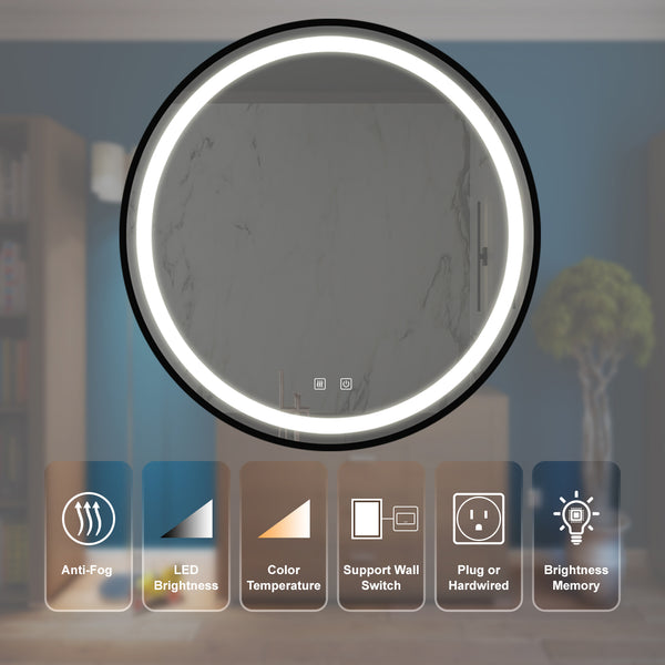 English Elm 24Inch Bathroom Led Vanity Mirror – Dimmable Touch Control, Anti-Fog, Adjustable Lighting, Ip54 Waterproof W1992P210838