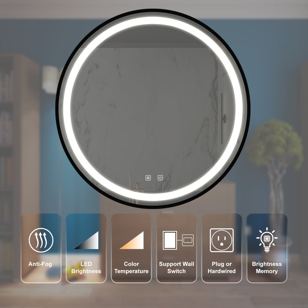 English Elm 32Inch Led Vanity Mirror - Dimmable Touch Control, Anti-Fog, Adjustable Colors, Black Frame, Ip54 Waterproof W1992P210849