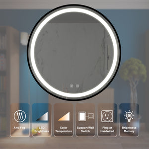 English Elm 32Inch Led Vanity Mirror - Dimmable Touch Control, Anti-Fog, Adjustable Colors, Black Frame, Ip54 Waterproof W1992P210849