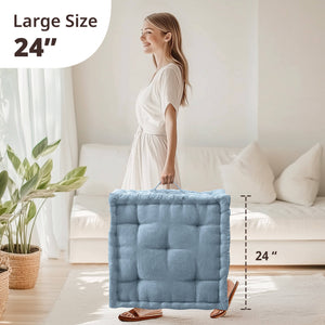 English Elm Poly Chenille Square Floor Pillow Cushion Plush 24x24 Inch Soft Polyester Seat Pad for Cozy Living Spaces Aqua Blue 3.22 L x 23.03 W x 12.8 H B035P280523