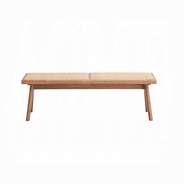 English Elm Casual Rattan Bench 51" Mid-Century Modern Backless Dining Seat Natural Finish Breathable Wood Elegance B2741P333531