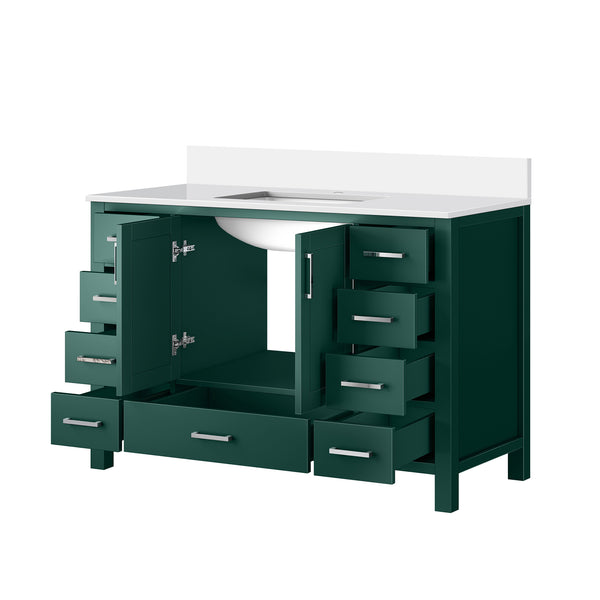 English Elm Green 48 in. Bath Vanity with Cultured Marble Top, Solid Wood, Soft-Close Drawers & Ample Storage B2731P259070