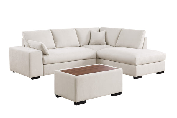 English Elm Joshua Upholstered Woven Fabric Sectional Sofa with Right-Facing Chaise, Ottoman Table Top & Pillows Beige B061S00841