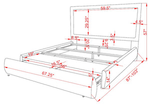 English Elm 1Pc Queen Size Luxurious Chenille Upholstered Bed Frame With High Padded Headboard & Hidden Storage B2741S00544