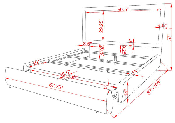 English Elm 1Pc Queen Size Luxurious Chenille Upholstered Bed Frame With High Padded Headboard & Hidden Storage B2741S00544