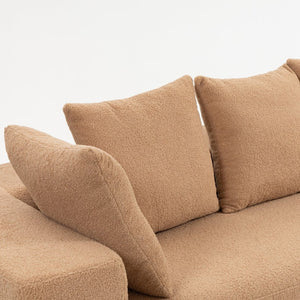 English Elm Full Foam Modular L-shaped Sectional Sofa Flannelette Upholstered with Five Throw Pillows Brown W3326S00025