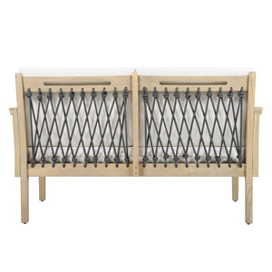 English Elm Outdoor Acacia Wood Loveseat Set with Woven Rope Detail and Slatted Coffee Table Cream,Dark Gray,Light Teak N768P363954L